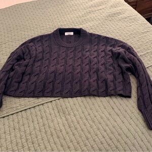 Aritzia Babaton Cable Knit Cropped Sweater - Dark Gray